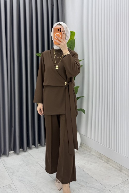 Kahve Dilay Takım Tesettür Giyim  Kahverengi