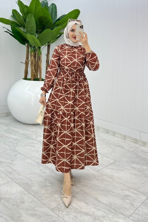 Kahve Diya Elbise Tesettür Giyim Kahverengi