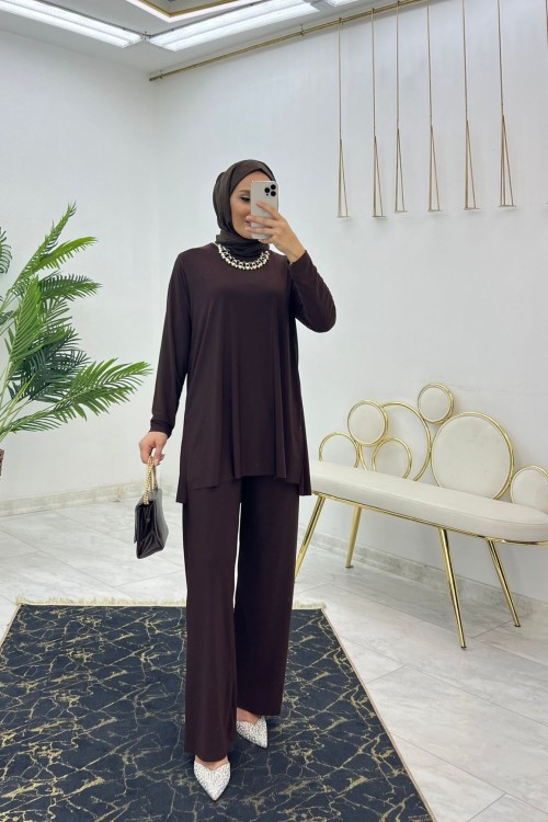 Kahve Doğa Takım Tesettür Giyim Kahverengi