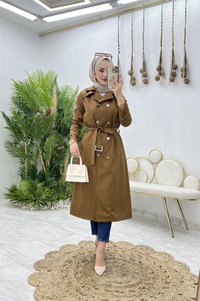 Kahve Dubai Trench Tesettür Giyim Kahverengi