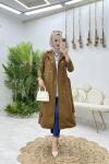 Kahve Dubai Trench Tesettür Giyim Kahverengi