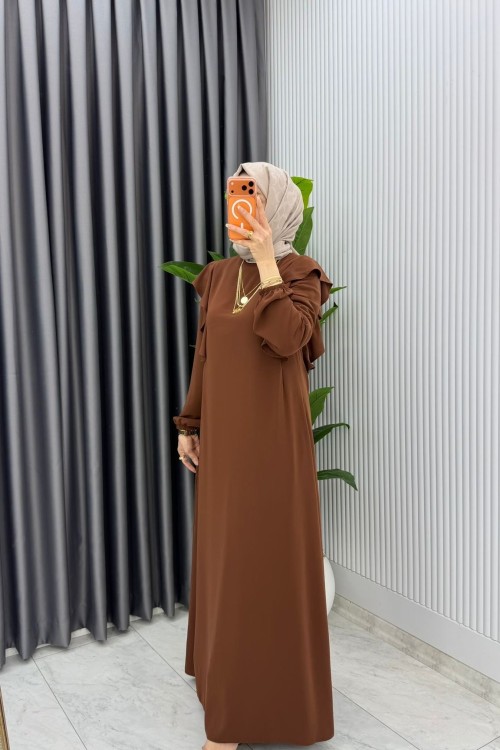 Kahve Eylül Elbise Premıum Tesettür Giyim  Kahverengi