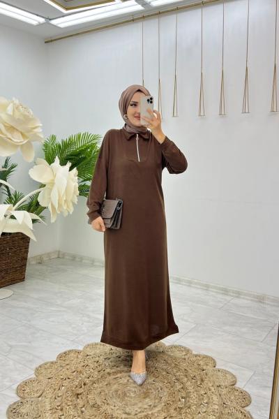 Kahve Ferda Elbise Tesettür Giyim Kahverengi