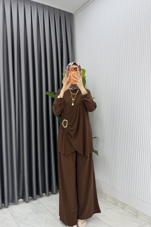 Kahve  Figen Pantolon Takım Tesettür Giyim  Kahverengi