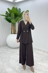 Kahve Güler Pantolonlu Takım Tesettür Giyim  Kahverengi