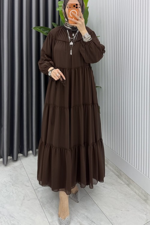 Kahve Güzide Elbise Tesettür Giyim  Kahverengi