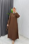 Kahve Hifa Piliseli Elbise Tesettür Giyim  Kahverengi
