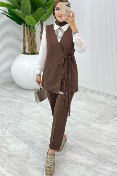 Kahve Hilal Takım Tesettür Giyim Kahverengi