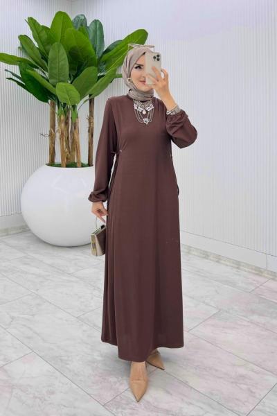 Kahve İdil Elbise Tesettür Giyim Kahverengi