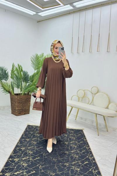 Kahve İkra Elbise Tesettür Giyim Kahverengi