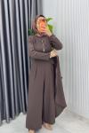 Kahve Kemerli Nalan Tulum Elbise Tesettür Giyim  Kahverengi