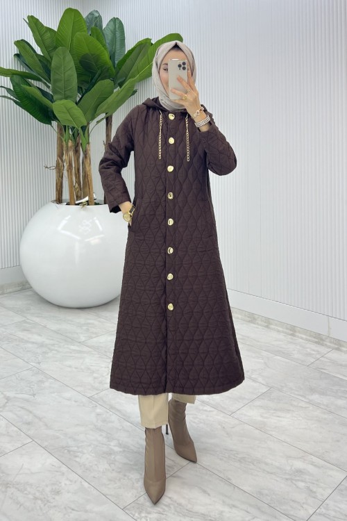 Kahve Leman Kapitone Mont Tesettür Giyim  Kahverengi