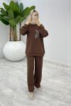 Kahve Leoparlı Scuba Takım Tesettür Giyim  Kahverengi
