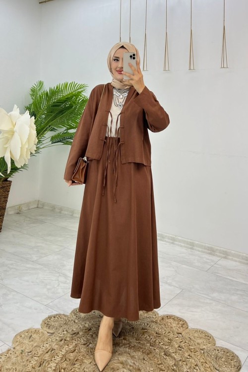 Kahve Madam Takım  Tesettür Giyim Kahverengi