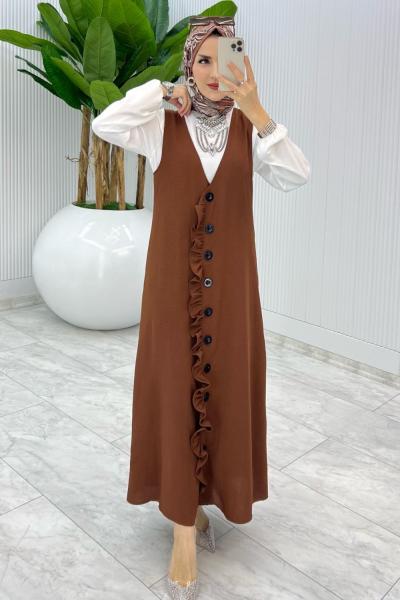 Kahve Mahya Sadece Jile Tesettür Giyim Kahverengi