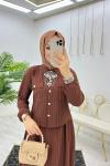 Kahve Matmazel Etek Takım Tesettür Giyim Kahverengi