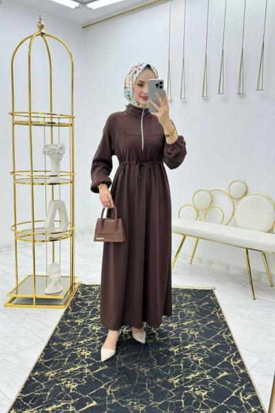 Kahve Nazlı Elbise Tesettür Giyim  Acı Kahve