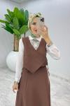 Kahve Nihal Etekli Takım Tesettür Giyim Kahverengi