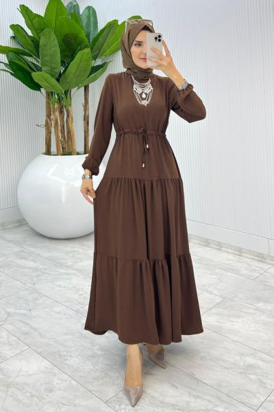 Kahve Nilay Elbise Tesettür Giyim Kahverengi