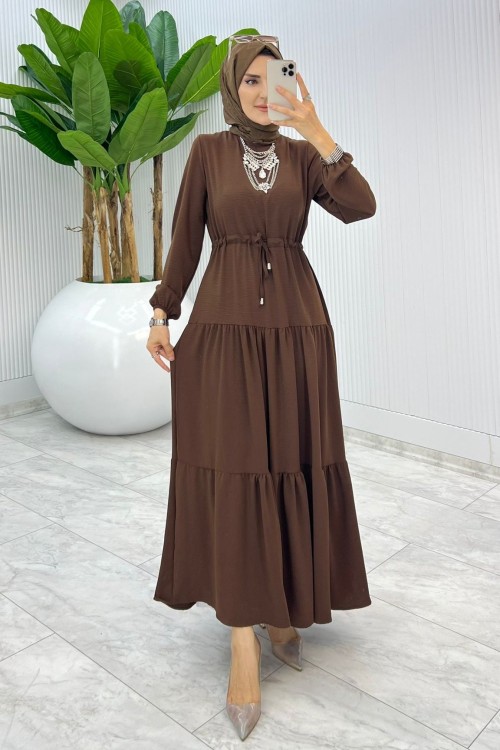 Kahve Nilay Elbise Tesettür Giyim Kahverengi