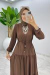 Kahve Nilay Elbise Tesettür Giyim Kahverengi