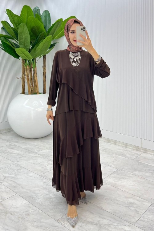 Kahve Nona Takım Tesettür Giyim Kahverengi