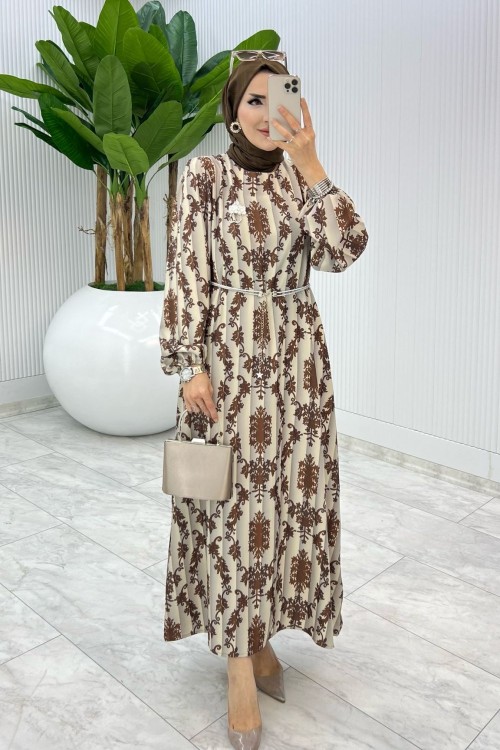 Kahve Nuran Elbise Tesettür Giyim Kahverengi