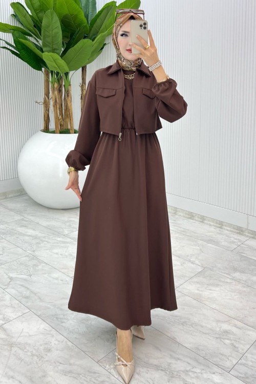 Kahve Oylat Elbise Tesettür Giyim Kahverengi