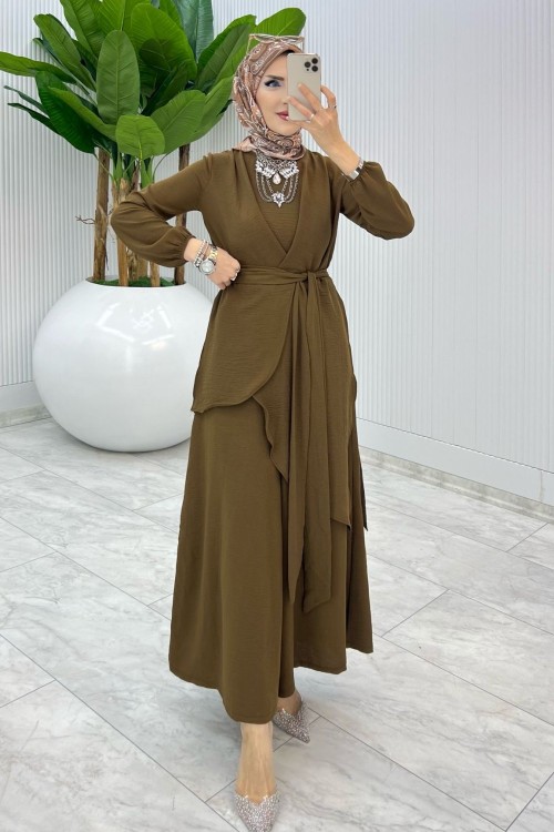 Kahve Özge Takım Tesettür Giyim Kahverengi