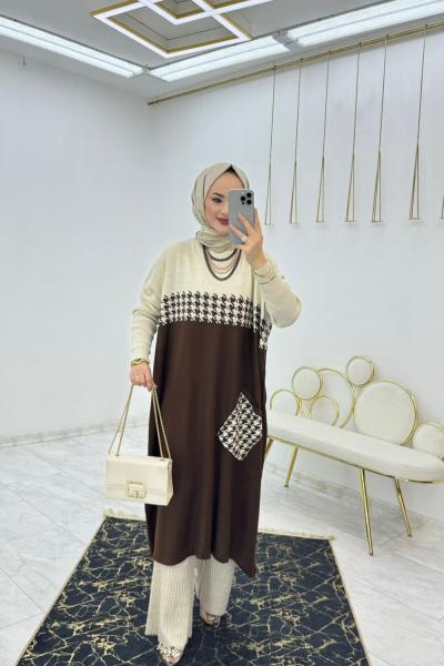 Kahve Panço Tunik Tesettür Giyim Kahverengi