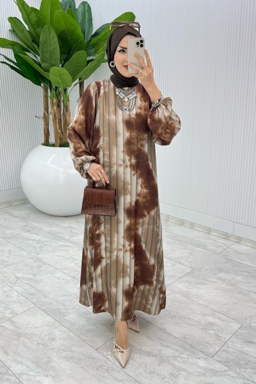 Kahve Pelin Elbise Tesettür Giyim Kahverengi