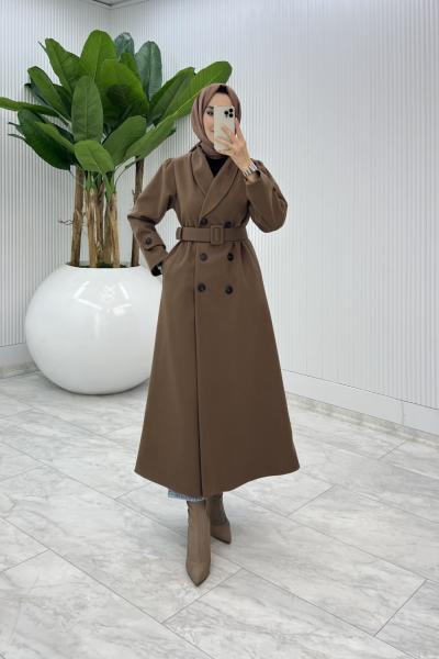 Kahve  Premium Kaşe Kaban Tesettür Giyim  Kahverengi