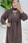 Kahve Premıum Melek Abaya Takım Tesettür Giyim Kahverengi
