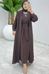 Kahve Premıum Melek Abaya Takım Tesettür Giyim Kahverengi