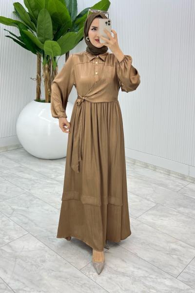 Kahve Premium Lotus Elbise Tesettür Giyim Kahverengi