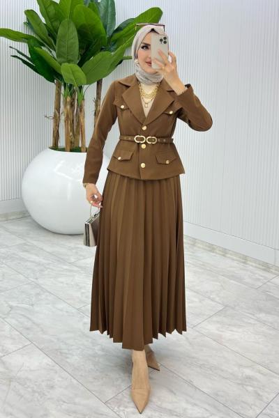 Kahve Premıum Hülya Etek Takım Tesettür Giyim Kahverengi