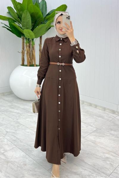 Kahve Premium Selin Elbise Tesettür Giyim Kahverengi