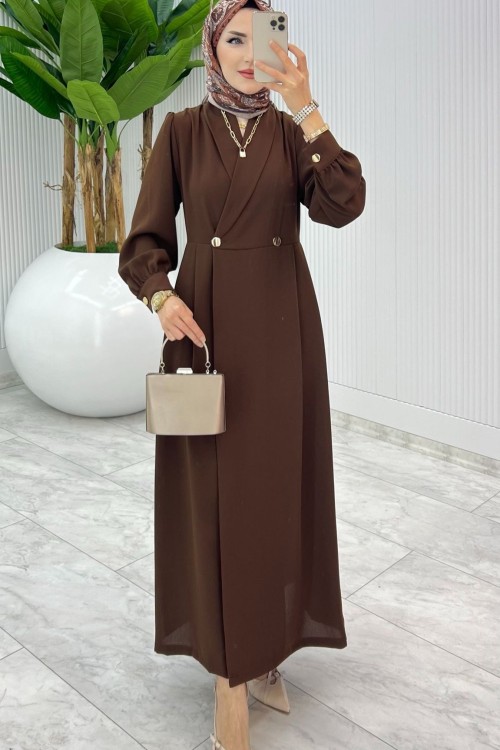 Kahve Premium Lal Ferace Elbise Tesettür Giyim Kahverengi