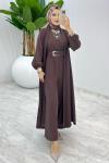 Kahve Premium Silva Tulumlu Abaya Takım Tesettür Giyim Kahverengi