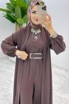 Kahve Premium Silva Tulumlu Abaya Takım Tesettür Giyim Kahverengi