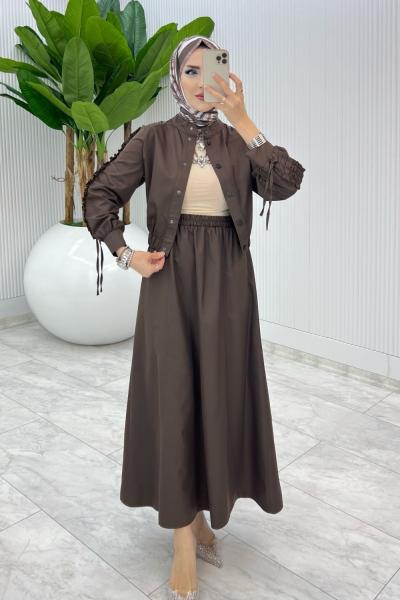 Kahve Premium İclal Etek Takım Tesettür Giyim Kahverengi