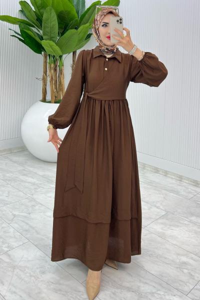 Kahve Premium Öznur Elbise Tesettür Giyim Kahverengi
