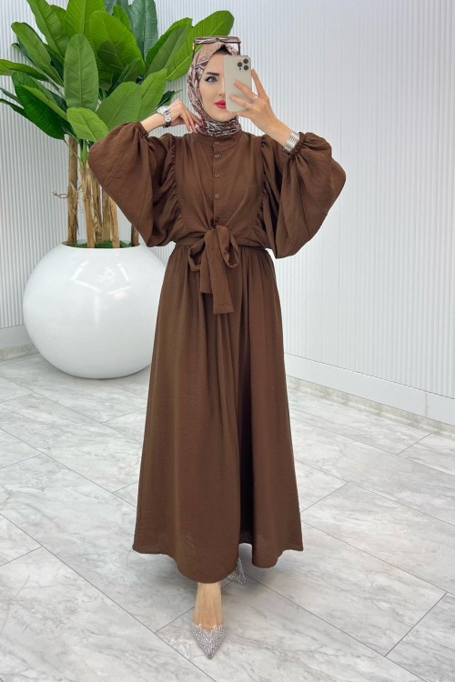 Kahve Premium Yarasa Etek Takım Tesettür Giyim Kahverengi