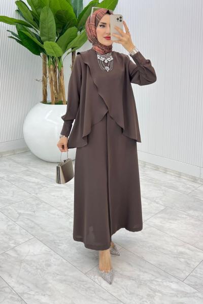 Kahve Premium Asalet Ferace Elbise Tesettür Giyim Kahverengi