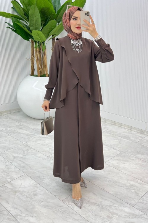 Kahve Premium Asalet Ferace Elbise Tesettür Giyim Kahverengi