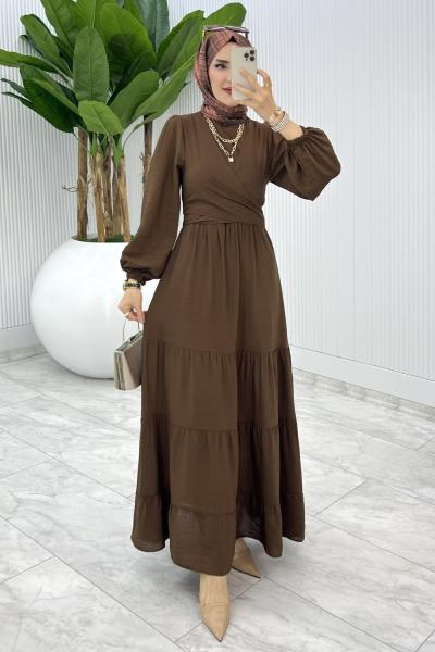 Kahve Premıum Leha Elbise Tesettür Giyim Kahverengi