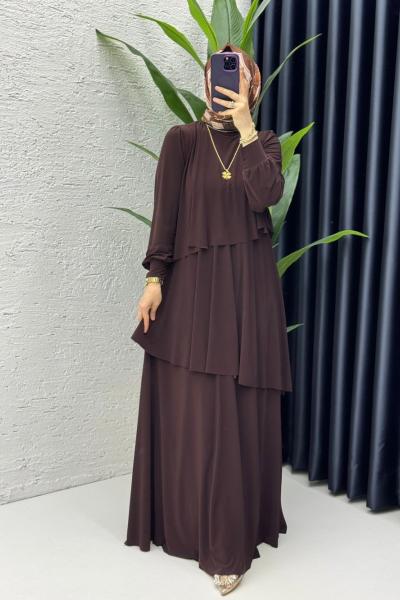 Kahve Premium Sultan Elbise Tesettür Giyim Kahverengi