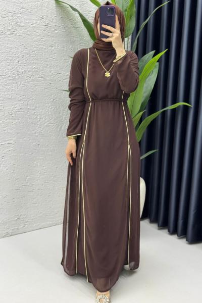 Kahve Premium İkili Şifon Takım Tesettür Giyim Kahverengi