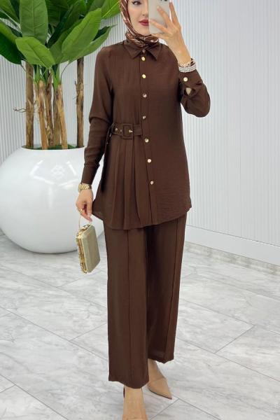 Kahve Premium Vildan Takım Tesettür Giyim Kahverengi