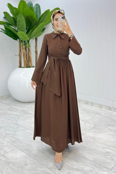 Kahve Premıum Nagihan Elbise Tesettür Giyim Kahverengi